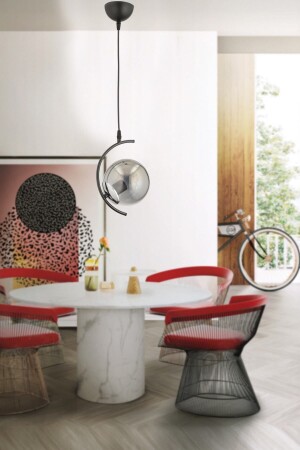 MNZ-Evren واحد أسود المدخن الكرة الأرضية الزجاجية مصباح معلق شمعة EVEREN واحد أسود - ESSLİGHT