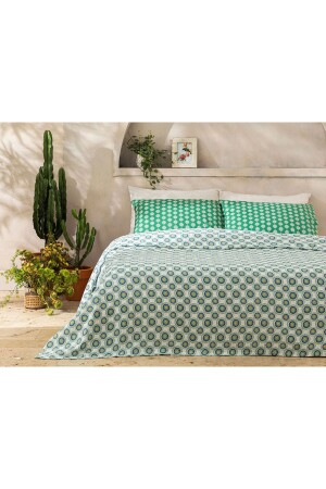 MNZ-Exotic Circles طباعة مزدوجة 200x220 سم خضراء داكن TYC00806624065 - English Home