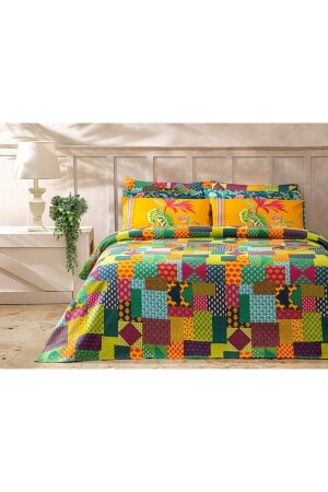MNZ-Exotic Patchwork طباعة غطاء واحد من الغطاء 150x220 سم خضراء داكن 10038644 - English Home