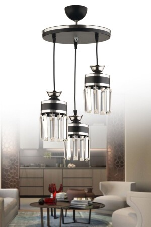 MNZ-Eylül 3-piece pendant lamp كريستال الحجر الأسود الكروم الذهبية غرفة المعيشة الفاخرة الحديثة شمعة 3010 - KUZEY AYDINLATMA
