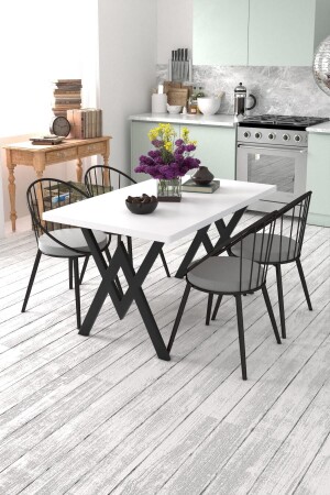 MNZ-Eylül 4 شخص طاولة المطبخ مجموعة أبيض رمادي - Evdemo