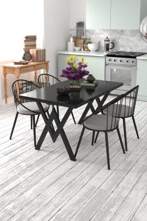 MNZ-Eylül 4 شخص طاولة المطبخ مجموعة أسود رمادي - Evdemo