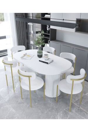 مقعد طاولة MNZ-Eylül طاولة طاولة تناول الطعام 6 مقاعد نيكة من الأقمشة 90-160 سم طاولة - Dekoport