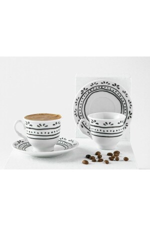 MNZ-Fain Porcelain 4 Piece Coffee Cup Set لـ 2 أشخاص 80 متر أسود 10035827 - English Home