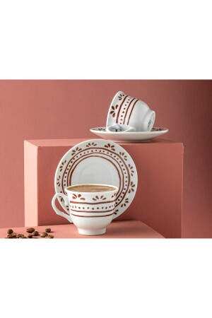 MNZ-Fain Porcelain 4 Piece Coffee Cup Set لـ 2 أشخاص 80 ملي ليرة كلاريت الأحمر 10035827 - English Home