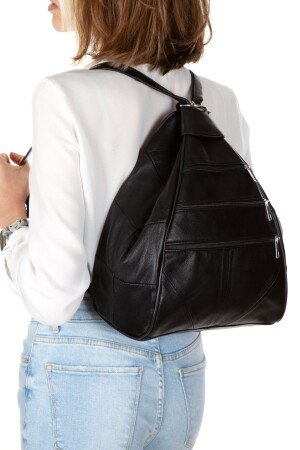 حقيبة ظهر من الجلد الحقيقي للمرأة من طراز MNZ-Fashion ، حقيبة يد وكتف سوداء (37x23x30) 98167 - Newish