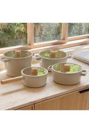 ألومنيوم معدني من MNZ-Fika 8 قطع كوب زجاجي بيج مجموعة 8974569 - NEOFLAM