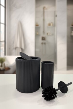 MNZ-Fiona Piece أسود مشطرة Eco مغطاة حمام مستديرة مجموعة من 2 - Biltaş Plastik