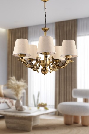 MNZ-FIVE ARMED SAVA ZAMAK CHANDELIER مع كأس متأخر DDBŞSVZMKAVŞPK - DEDE
