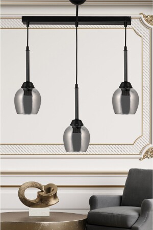 مصباح معلق ثلاثي من MNZ-Flared Triple Pendant Lamp Chandelier مع زجاج دخان أسود DDCKÜÇSRKFC - DEDE