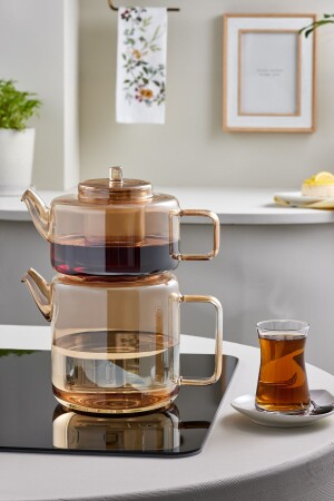 MNZ-Flat Borosilicate Glass Teapot Amber - Karaca