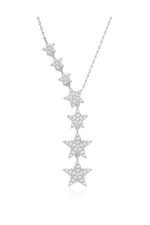 MNZ-Floating Star White Silver Necklace KL1508 - Indigo Takı