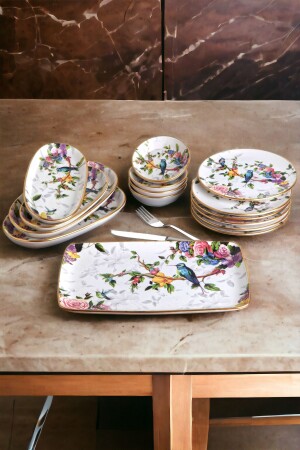 MNZ-Flora 15 قطعة كعكة الفطور السيراميكي وعاء عرض لـ 6 أشخاص PNK7458 - Pinkev