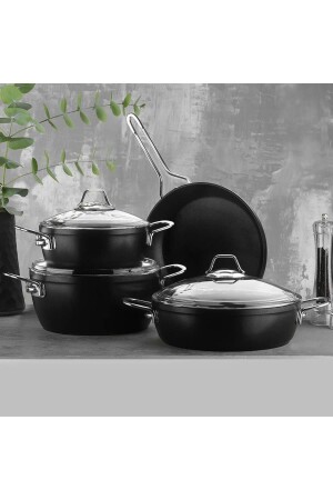 MNZ-Flora 7 قطع أدوات الطبخ مجموعة أسود KHU09 - Kütahya Porselen