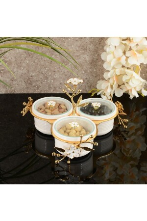 ليزر MNZ-Floral 3-piece Snack Bowl Gold LP0005G - HELVACIOĞLU AKSESUAR