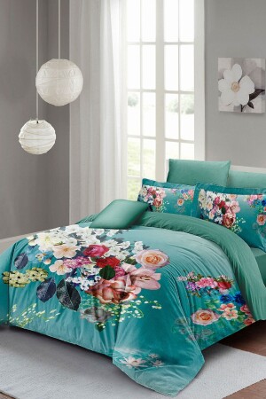 MNZ-Floral Turquoise Double Duvet Cover Set 3d القطن ساتين monohome2020 - Monohome