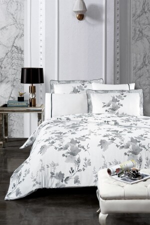 MNZ-Florentina V. 1 100٪ القطن ساتيين غطاء غطاء مجموعة، ورقة معتدلة، مزدوجة الأبيض-الأسود نمط RNT001 - Silkarea