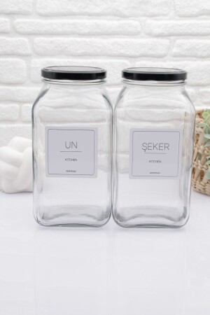 MNZ-Flour و Sugar Jar Glass غطاء معدني أسود Zeze000306 - zezedesing