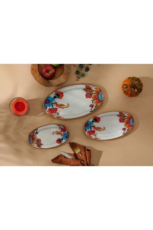 نمط MNZ-Flower أشكال القارب البيضاوي لوحة 3 قطع تقديم حاملة كأس العشاء 3 قطع نمط القارب الزهور - GÜRCÜGLASS