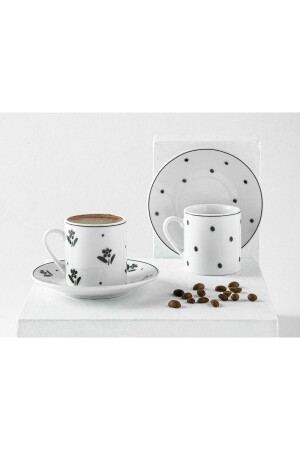 MNZ-Flower Touch Porcelain 4 Piece Coffee Cup Set لـ 2 أشخاص 80 مل سوداء 10035817 - English Home