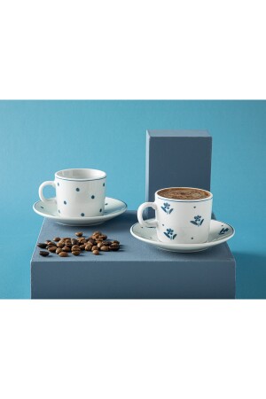 MNZ-Flower Touch Porcelain Set من كوبين قهوة 80 مل زرقاء داكن 10035832 - English Home