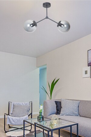 MNZ-Focus تصميم حديث غرفة المعيشة - المطبخ - المقاهي - القاعة - غرفة النوم اللون الأسود الزجاج المدخن 2 قطع الشنابل FCS9 - Fer Avize