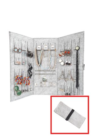 MNZ-Foldable Travel Jewelry Case محفظة منظمة الدرجة الرمادية TTCO-001 - garaccu