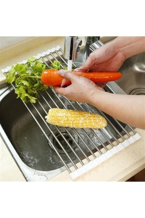 MNZ-Folding Trivet فوق الحوض الفولاذ المقاوم للصدأ العملي الخضروات وجبات الأطباق جفاف التجفيف أكبر حجم AT75YT0075 - Genel Markalar