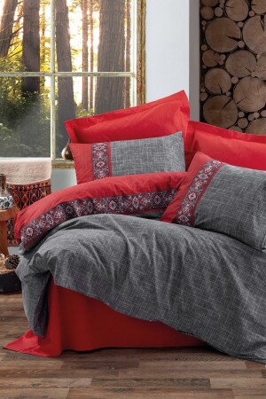 MNZ-Folk Art غطاء ملابس مزدوجة مجموعة Ardil الأحمر 8680108062753 - Cotton Box