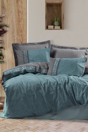 MNZ-Folk Art Double Duvet Cover Set Erna Petrol 1745p - Cotton Box