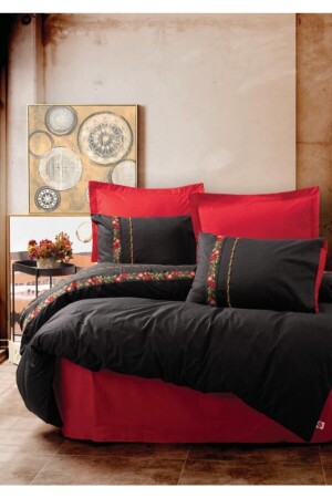 فن MNZ-Folk Art غطاء غطاء مزدوج مجموعة فلوري سوداء nd_8680108055410 - Cotton Box