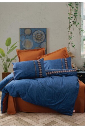 MNZ-Folk Art غطاء غطاء مزدوج لوزو البحرية الأزرق nd_8680108055427 - Cotton Box