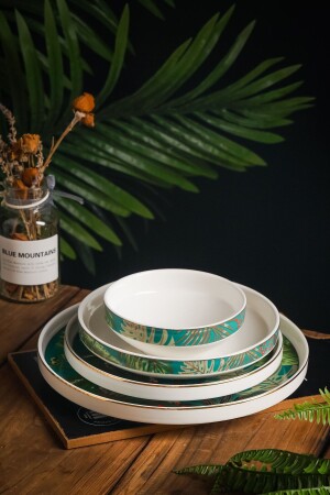 MNZ-Forrest الذهب الحديث 24 قطعة دائرة الغابة نمط الخزف عشاء مجموعة 6 أشخاص VF187 - Vadi