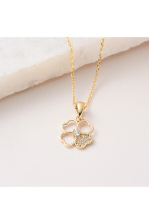 MNZ-Four Leaf Clover Lucky Heart Pendant 14k Gold _ مبيع بدون سلسلة، 0,70gr SKYL20 - Garogold