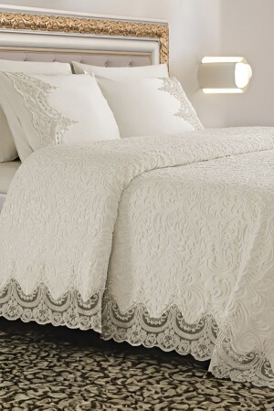 (MNZ-FRENCH LACE) ، جُرّد 6 قطع (BLANKET SET CREAM sh02 - STEEL HOME COLLECTİON