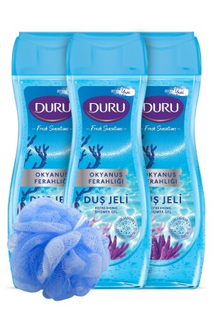MNZ-Fresh Sensations Ocean Freshness Shower Gel 3x450ml مع حمام لوفا 508442-3LH - Duru