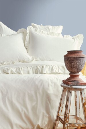 MNZ-Frill غسيل 100% القطن البوبلين فانيلا مزدوجة غطاء غطاء مجموعة ONG-5698744 - İssimo Home