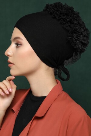 MNZ-Frilly Bonnet Black - تصميم خاص - نموذج جديد من الملابس الحجابية - Miray