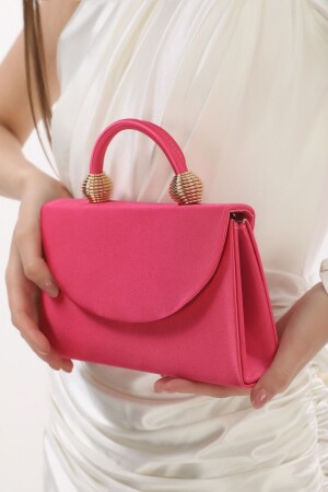 ملابس مساء من الألوان الساتينية من فوكسيا (MNZ-Fuchsia) ثوب مساء من ثوب النساء الحقيبة اليدوية والقناطيس الطويلة استخدام - womenacs