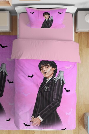 MNZ-Fuchsia Bat Wednesday Addams نمط واحد أطفال السرير المجموعة evnev00173 - Evpanya