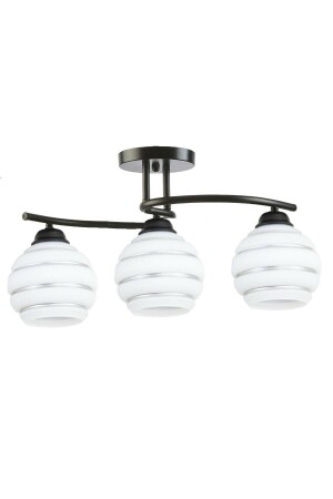 مصباح السقف الرياضي الحديث من فوجي (MNZ-Fuji) الأسود مع الفضة الفاتحة الزجاجية غرفة المعيشة - المطبخ - غرفة النوم 3 قطع شمعة - Fer Avize