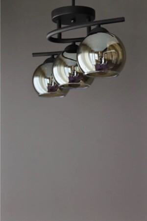 MNZ-Fuji ديكورات حديثة لون أسود زجاج المدخن غرفة المعيشة - المطبخ - غرفة النوم 3 قطع شمعة FUJİSİY11 - Fer Avize