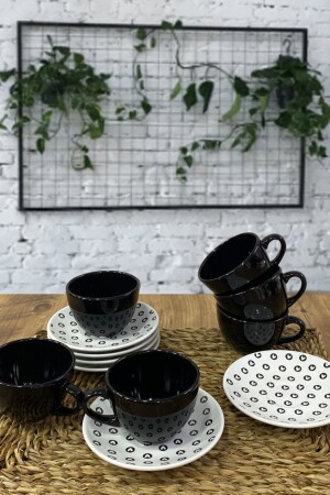 MNZ-Fullkeyf مجموعة الشاي الأسود والأبيض 12 قطعة لـ 6 أشخاص FLKF001 - Keramika