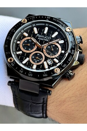 MNZ-Functional Black Color 3 Atm مضاد للماء عصا الجلد للرجال ساعة معصم FRC714 - Ferrucci