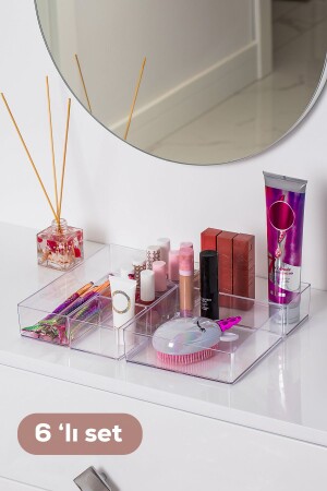 MNZ-G-216 سابرينا 6 قطع لوازمة المجوهرات صندوق منظمة - الدرج متعدد الأغراض منظمة المجوهرات شفاف - Porsima