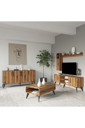 وحدة تلفزيون كارلا MNZ-G3720 مع خزانة رف و طاولة قهوة و خط مجموعة من الكنسولات - Bimossa