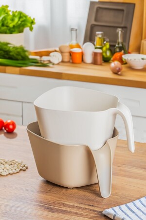 MNZ-G-576 2 قطعة مستطيرة بلاستيكية متعددة الأغراض المعكرونة الفاكهة الخضروات الأرز غسيل مستطيرة بيج أبيض - Porsima