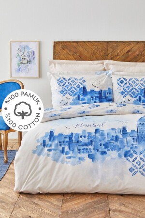 MNZ-Galata Blue 100% قطن مزدوج غطاء غطاء 200 مجموعة 19. 01. 0403 - Karaca Home
