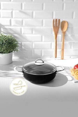 MNZ-Galaxy Titanium 28 Cm صلصة مع معقب معدني أسود NEHIR-GALAXY28 - Nehir