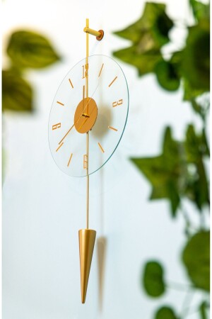 MNZ-Galileo Gold - ساعة جدارية زجاجية معدنية أزياء حديثة - Metaquartz Aksesuar